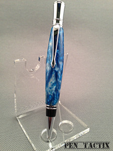 Executive style twist pen in a pearl blue mix, chrome accents