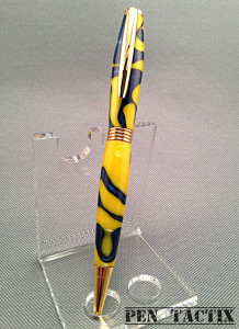 Slim style twist, blue/yellow acrylic, gold accents
